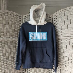 SLAM Hoodie Navy Blue Chenille Patch Respect The Game Pullover Sweatshirt Sz S